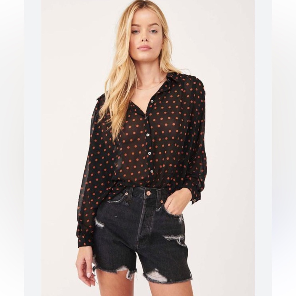 Free People Ciara Printed Buttondown Blouse Sz S